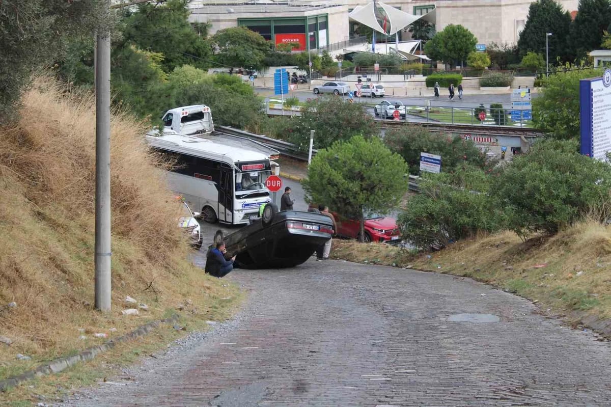 Freni tutmayan otomobil takla attı