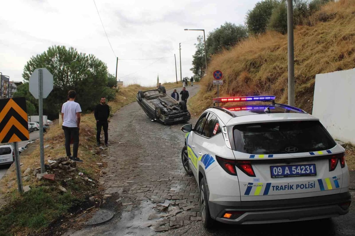 Freni tutmayan otomobil takla attı