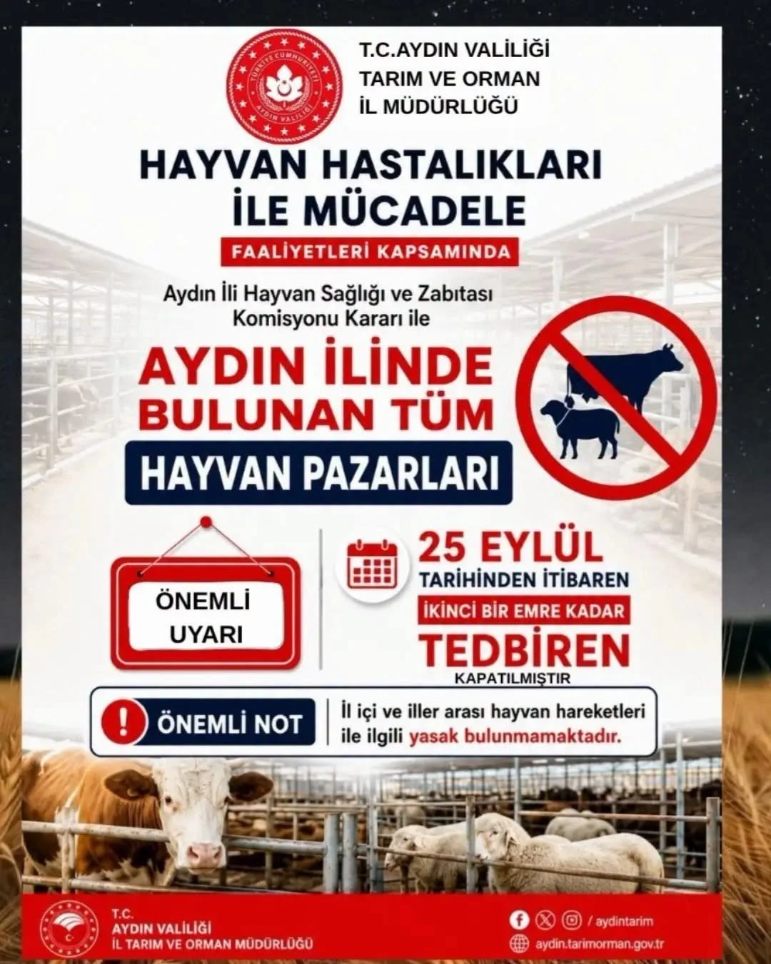 Aydın’da Tüm Hayvan Pazarları Tedbiren Kapatıldı